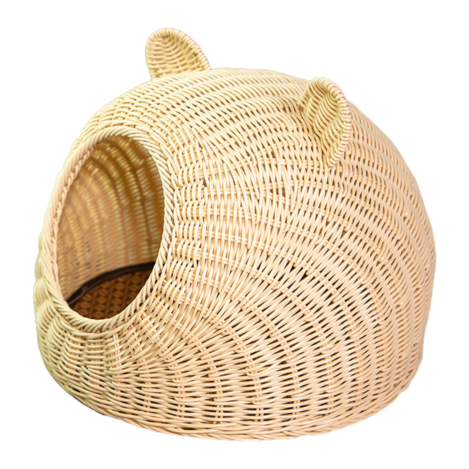 Magideal - Cama Para Dormir Para Gatos Perrera Lavable Imitación De Ratán Suministros Para Mascotas Semicerrados Cama Para Mascotas Hecha A Mano Para Gatitos De 45Cmx45Cm