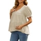 thumbnail image 4 of INSPIRE CHIC Blusas de maternidad para el Día de la Madre de mujer Boho con volantes, cuello en V, botones, manga corta, camisas escalonadas, sueltas y casuales, S albaricoque, 4 of 6