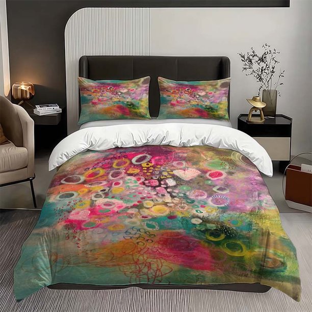 3pcs Multicolor Circular Abstract Art Bedding Set Featuring Vibrant Colors and Dynamic Patterns That Express Energy and Emotion Soft and Comfortable for All Seasons