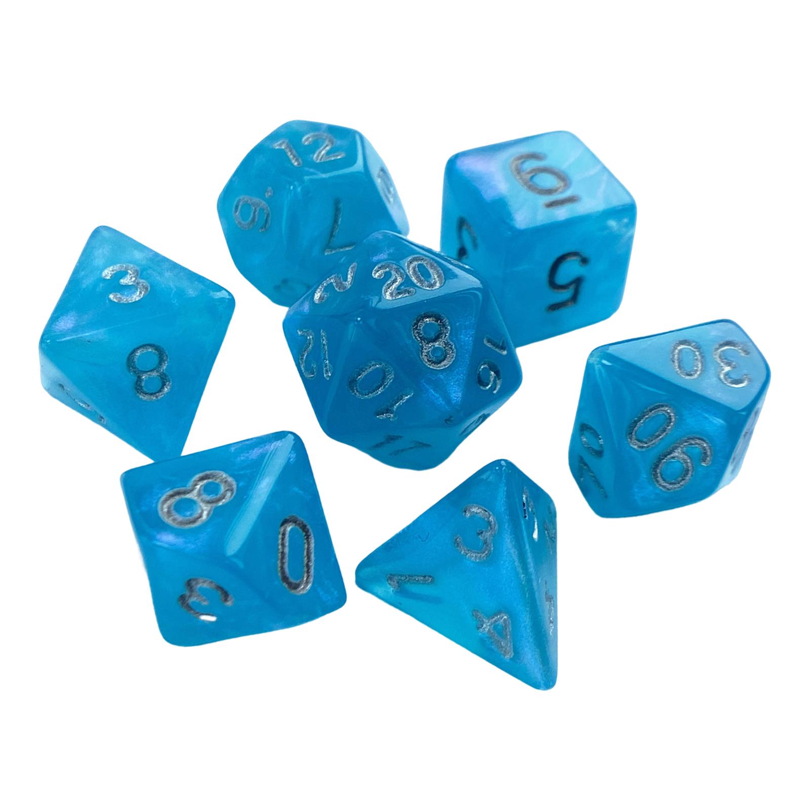 Magideal - 7 Piezas De Dados De Múltiples Caras, Dados De Juego, Favores De Fiesta D4-D20 Dados De Juego Dados Acrílicos, Dados Poliédricos, Para Juegos De Mesa, Azul Claro