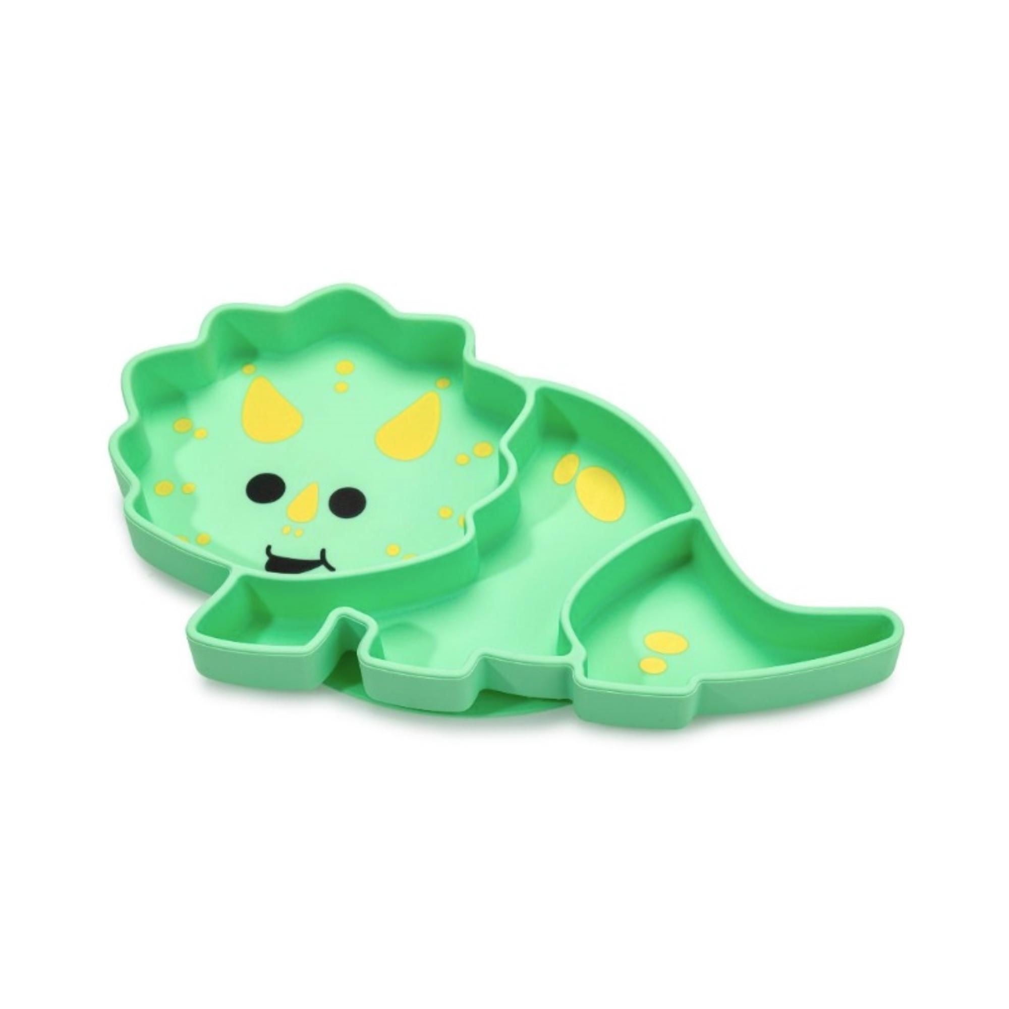 Melii - Utensilio Para Alimentación Plato De Silicona Con Succion Dinosaurio Verde