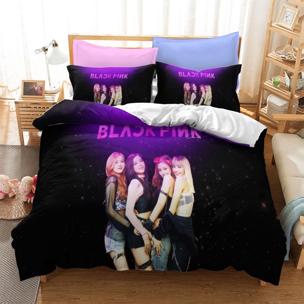Black_pink 3 Pcs Comforter Set with 2 Pillowcases,Blackpin_k Bedding Set Sheet Set for Kids Adults,All Season Lightweight