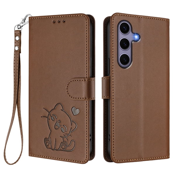 Funda de Gato tipo Libro para Samsung Galaxy S25, Marrón