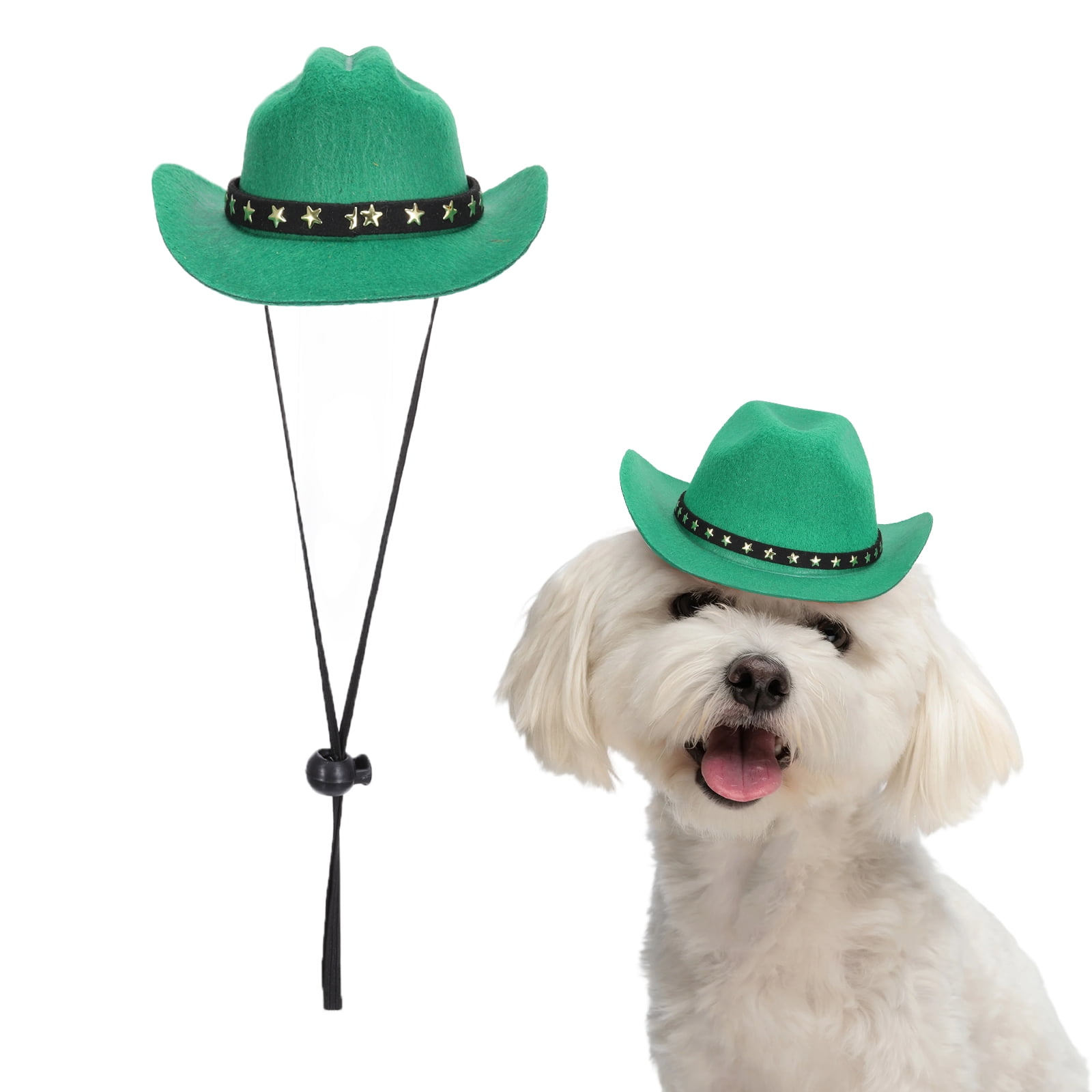 Sombrero de Vaquero para Perros Uxcell, Mini Sombrero de Vaquero para Mascotas con Correa de Barbilla Ajustable, Gorra de Cosplay (Verde, S), Diseñado para Perros y Gatos / Disfraz de Halloween