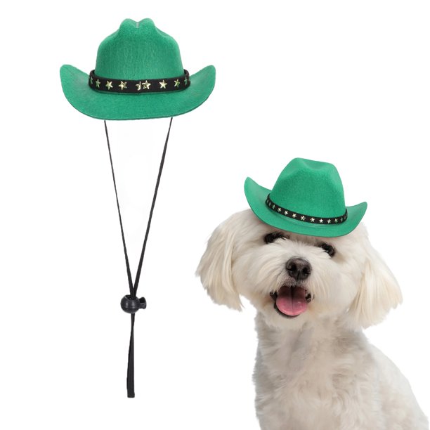 Sombrero de Vaquero para Perros Uxcell, Mini Sombrero de Vaquero para Mascotas con Correa de Barbilla Ajustable, Gorra de Cosplay (Verde, S), Diseñado para Perros y Gatos / Disfraz de Halloween
