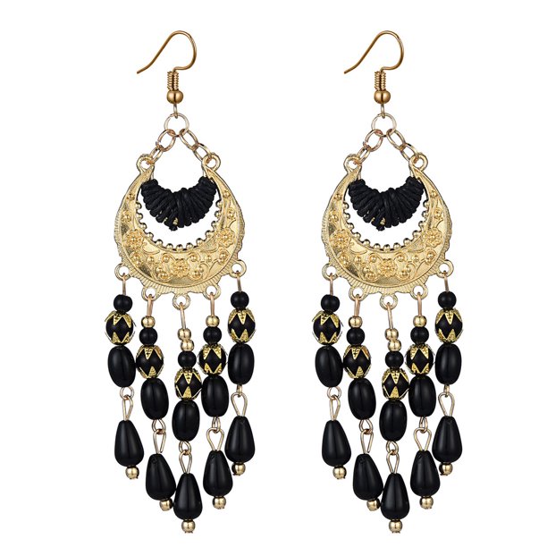 Pendientes largos de estilo bohemio con borlas vintage y cuentas