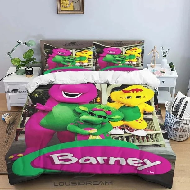 Barney Friends Cute Cartoon Bedding Set Dinosaur Pattern Duvet Cover Pillow Case boys Bedroom Double King Size Comforter Gift