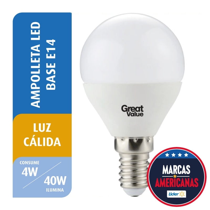 Ampolleta Led Mini Bola 4w Luz Cálida Base E14 1 Un Great Value