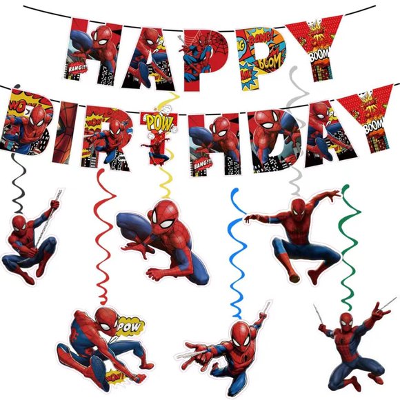 Pancarta IKTMGFS Araña Feliz Cumpleaños con 6 Colgantes