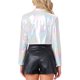 thumbnail image 3 of INSPIRE CHIC Chaquetas Cortas para Mujer Cuello Alto Cremallera Metálica Manga Larga Chaqueta de Fiesta M Blanco, 3 of 6