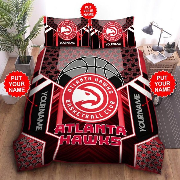 Custom Name Atlanta Hawks NBA Fan Gift Quilt Duvet Cover Set 3-Piece Bedding Set