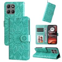 Funda Tipo Cartera Foxdock Para Motorola Moto G15 Power , Diseño Girasol En Relieve, Cuero Pu, Cierre Magnético, Soporte Y Tarjetero