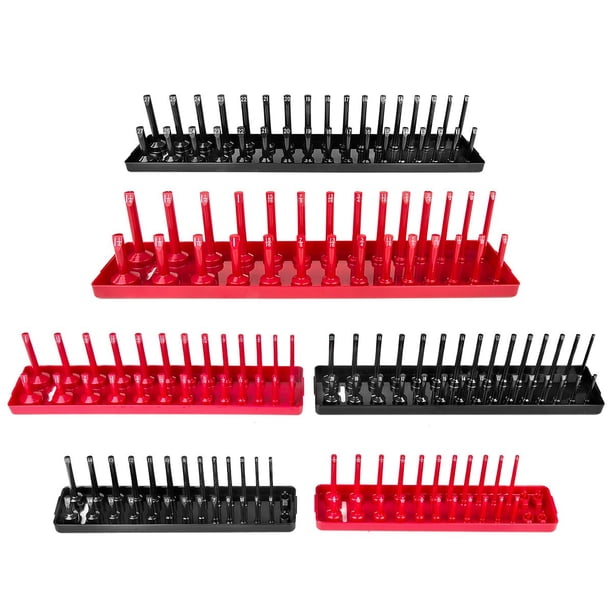 Juego de bandejas organizadoras de enchufes AIUITIO, 6 piezas, SAE y métricas rojo/negro