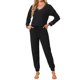 thumbnail image 1 of INSPIRE CHIC Conjunto de Pijama para Mujer de Punto Waffle con Manga Larga y Cuello en V, Pantalones Jogger con Cintura Elástica, 2 Piezas de Ropa de Descanso con Bolsillos, L Negro, 1 of 6