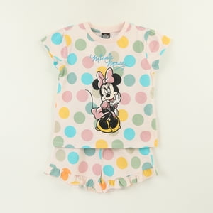 Pijama Manga Corta Niña Rosado Lunares Colores Minnie Disney
