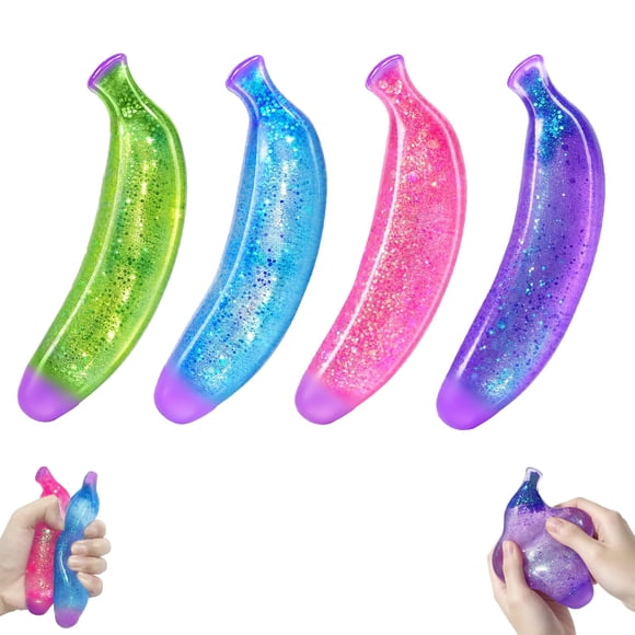 Juguete Antiestrés Fyrddek Plátano Squishy 4 Unidades con Brillo