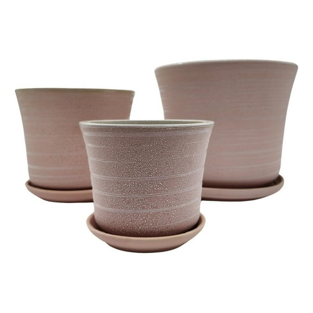 Set 3 Maceteros Maceta De Cerámica Relieve Para Plantas rosa