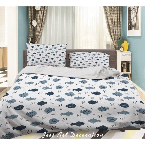 Set De Ropa De Cama Funda De Edredón Peces Blancos 3d