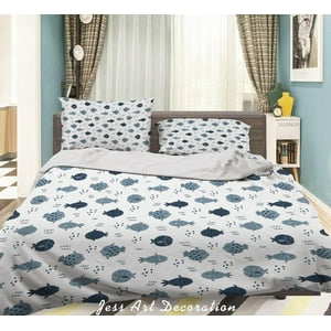 Milsleep - 3D Peces Blancos Funda De Edredón Set Ropa De Cama Set Funda De Edredón Fundas De Almohada Sf98