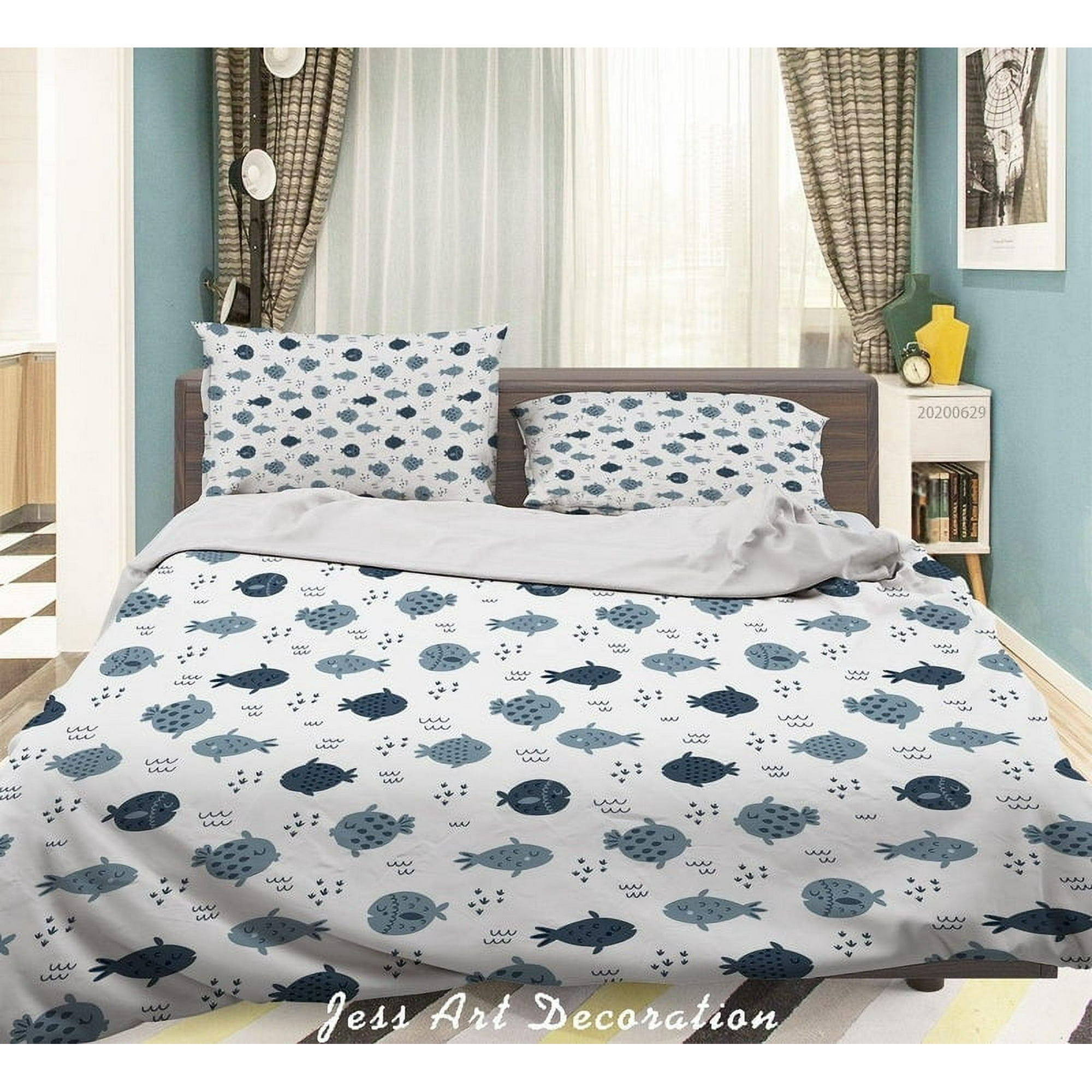 Milsleep - 3d Peces Blancos Funda De Edredón Set Ropa De Cama Set Funda De Edredón Fundas De Almohada Sf98