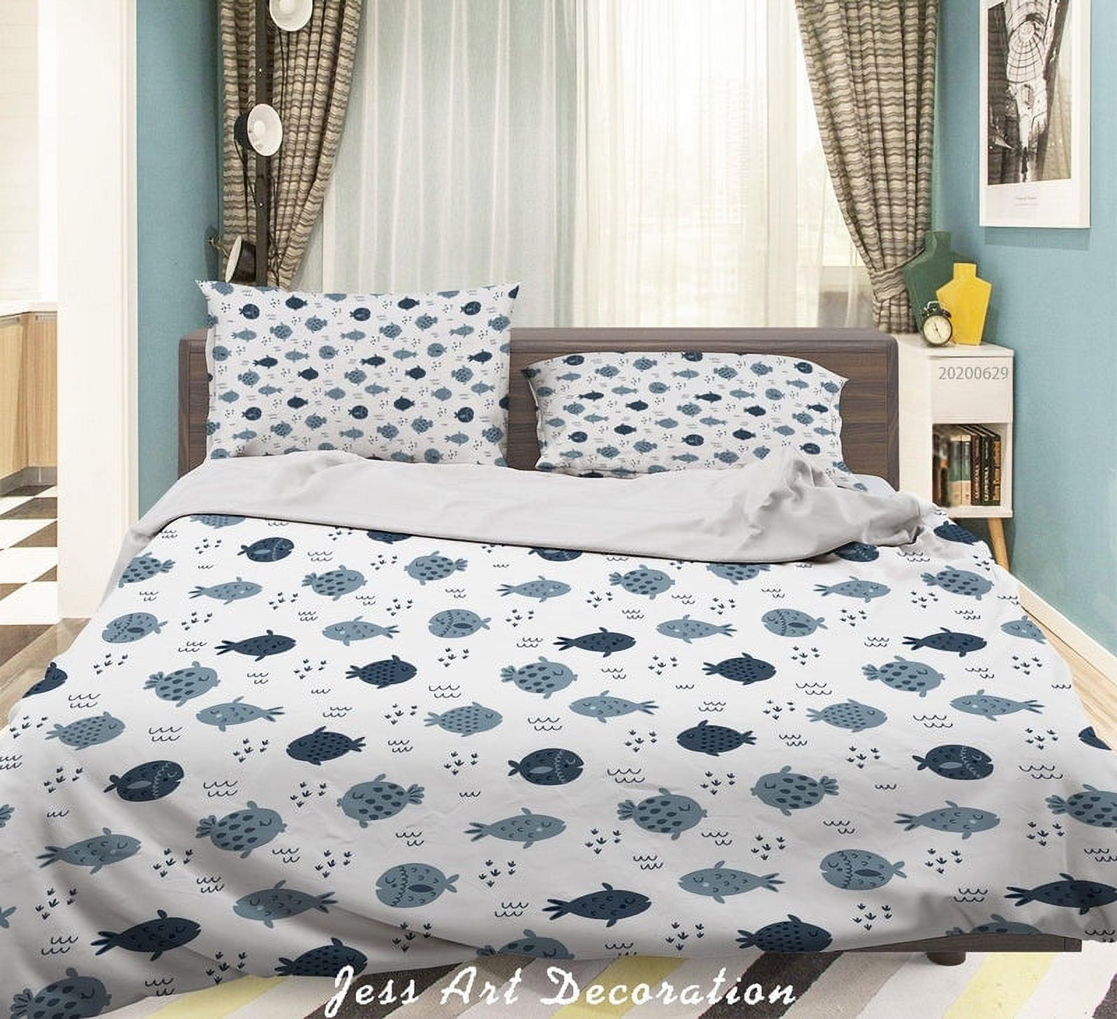 Milsleep - 3D Peces Blancos Funda De Edredón Set Ropa De Cama Set Funda De Edredón Fundas De Almohada Sf98