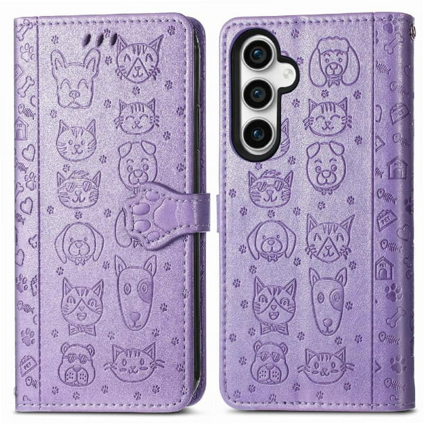 Funda Cartera FOXDOCK para Samsung Galaxy S23FE , Flip PU con Relieve de Gatos y Perros, Tarjetero y Soporte