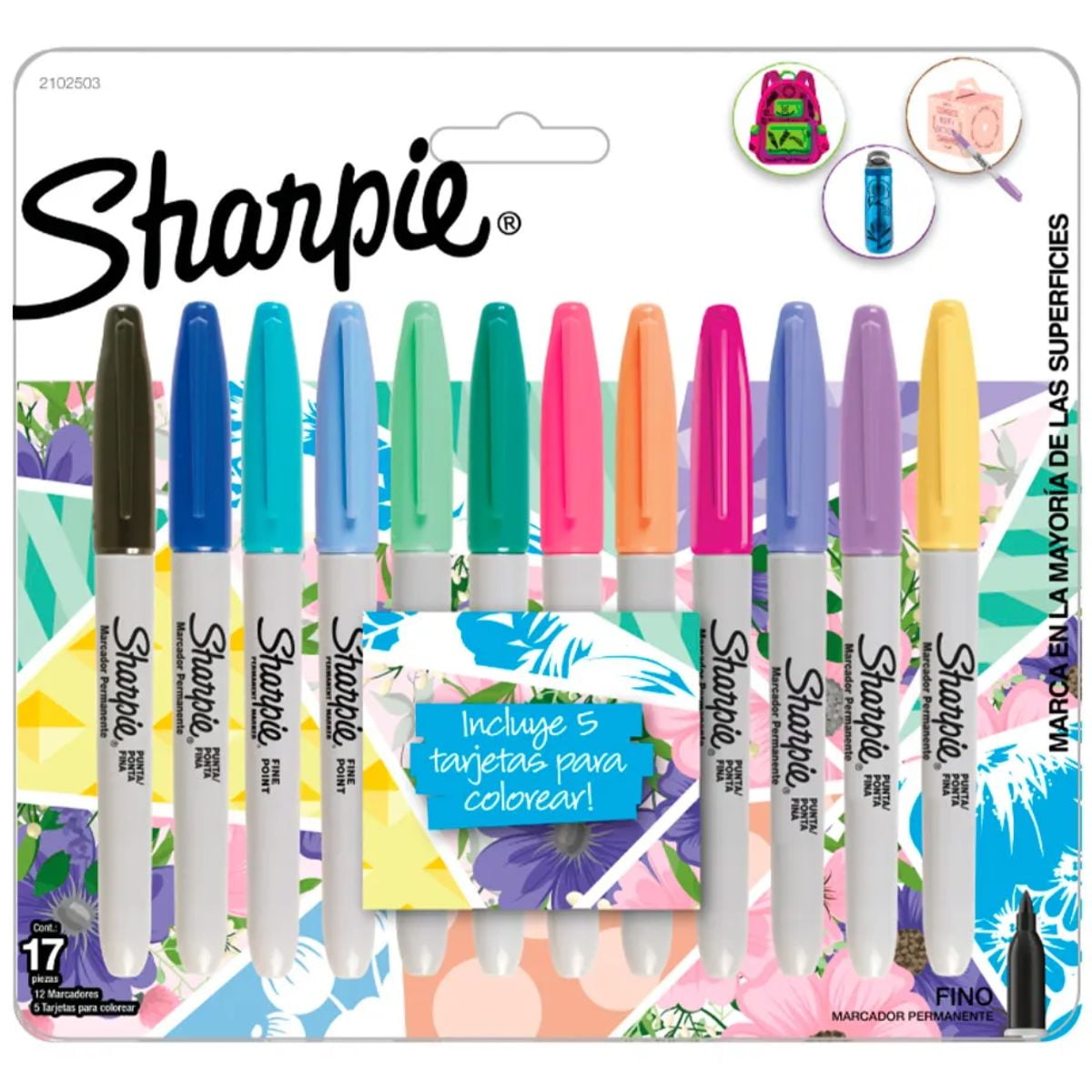 Marcador Permanente Sharpie Punta Fina Tropical Blister X12