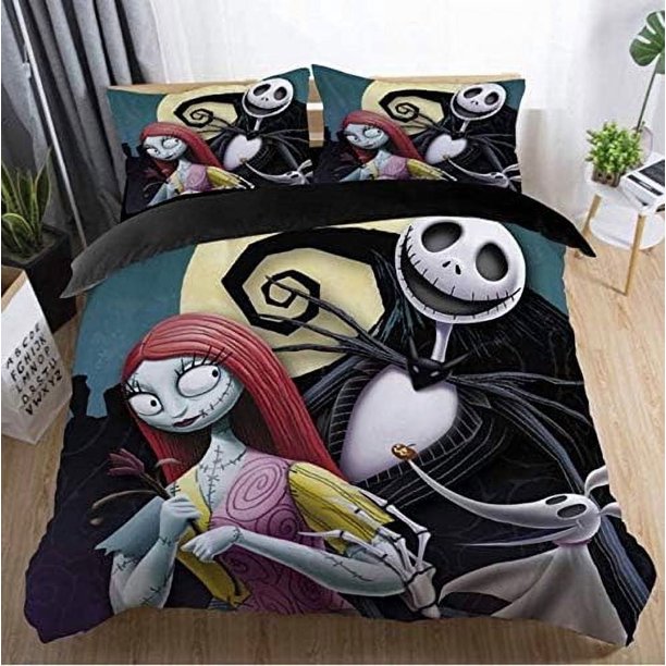 Duvet Cover Sets Nightmare-Before Christmas Jack and Sally Rose Decor Bedding Set Home Bedroom Decoration Microfiber Fabric No Comforter 3pcs Twin Size