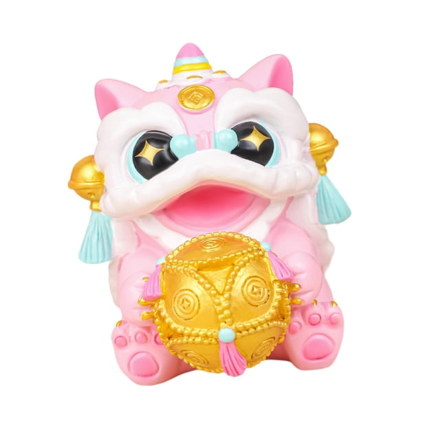 Estatua de León Chino, Decoración de año Nuevo Lunar Pequeña, Colecciones de Decoración, Estatuilla en Miniatura de Resina para Dormitorio Del Festiva Rosa