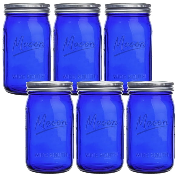 Frascos Mason Galssmagic de 950 ml, azules, paquete de 6, con tapas herméticas