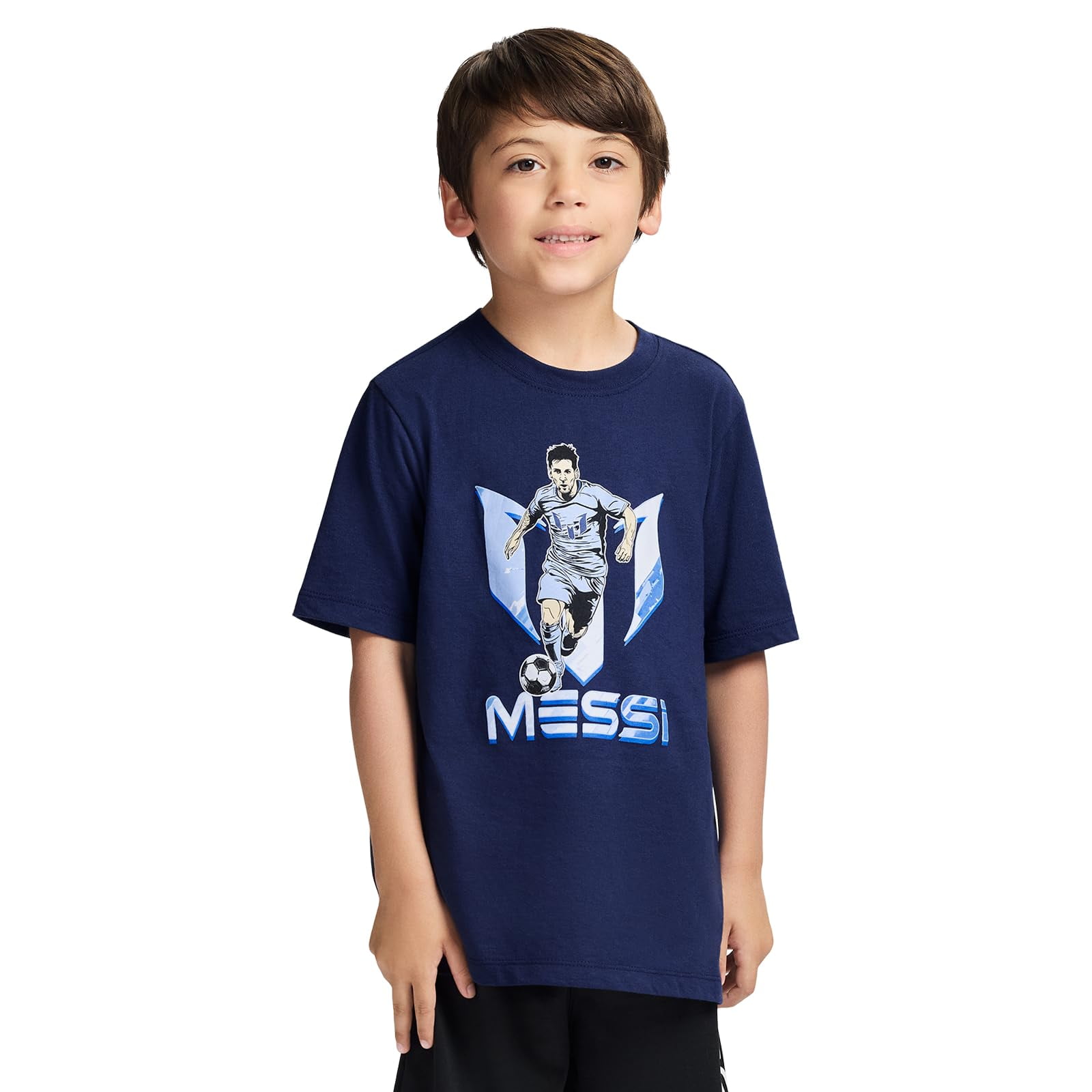 Remera Messi Para Niños, Corte Slim Fit, Estampado Gráfico, Algodón, Azul Vestido