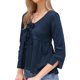 thumbnail image 4 of INSPIRE CHIC Blusa casual con peplum para mujer, manga 3/4, cuello en V con lazo, dobladillo con volantes, blusa de verano M azul oscuro, 4 of 6