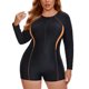 thumbnail image 1 of Agnes Orinda Traje de Baño de Manga Larga para Mujer Talla Grande Escuela Colegio Cremallera Frontal Playa Vacaciones Cobertura Completa 1 Pieza Trajes de Baño L Negro Naranja, 1 of 8
