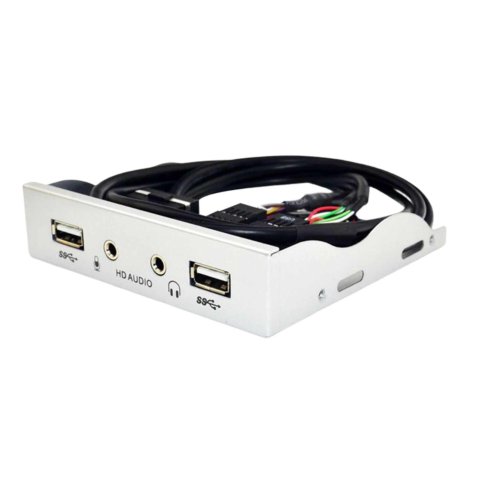 Bothyi - 3.5inch 9pin A Usb 2.0 Hub Panel Frontal 2 Puertos Usb 2.0 Interfaz De Micrófono Para Pc Argent