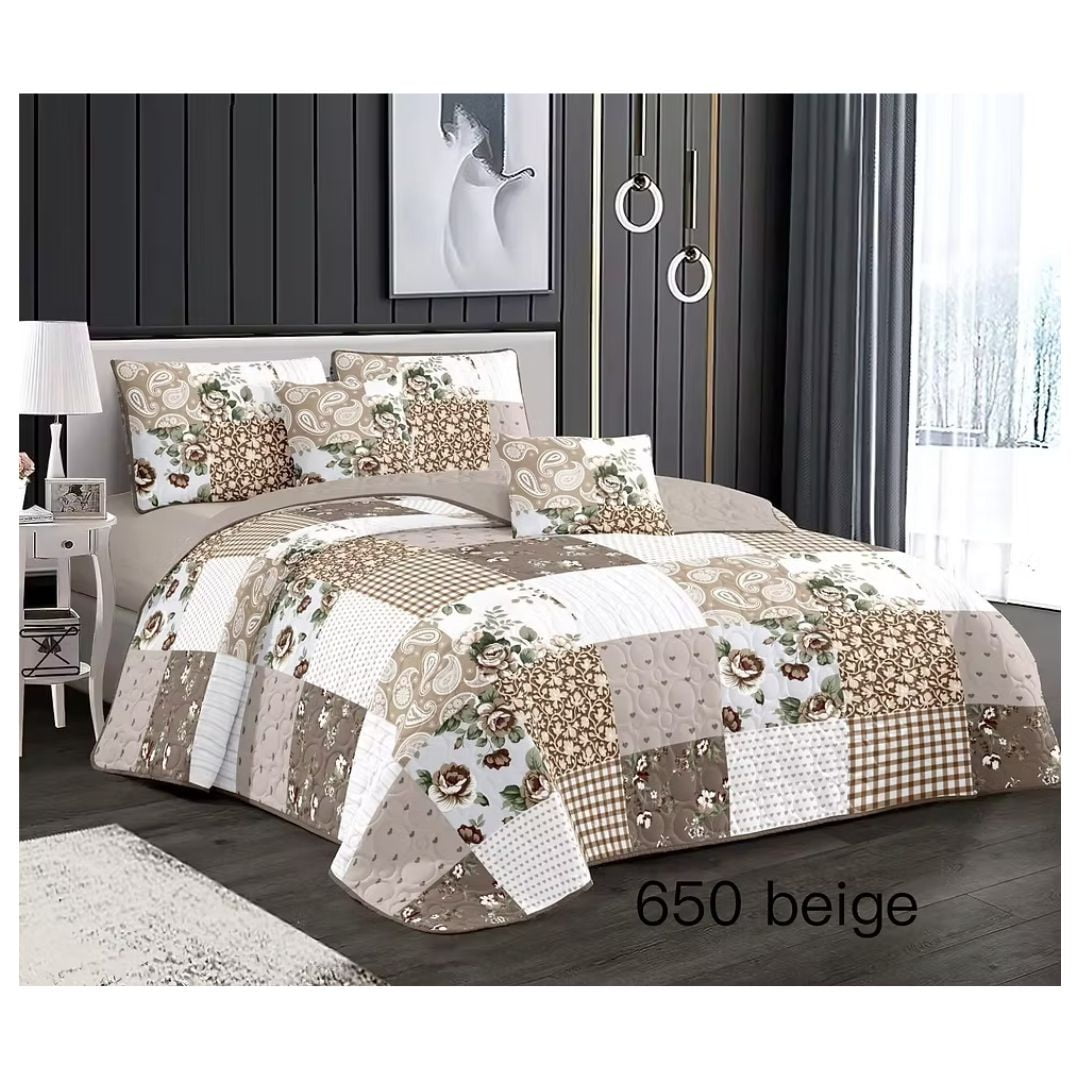 Genérico - Cubrecama Quilt Verano 2 Plazas - Patchowork Beige Kfl650