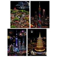 Magideal - Juego De 4 Piezas De Papel Para Rascar, Manualidades Artísticas Para Niños, Tableros De Dibujo, Hojas Negras Para Rascar Con Palos De Madera Para Jueg Estilo B