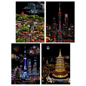 Magideal - Juego De 4 Piezas De Papel Para Rascar, Manualidades Artísticas Para Niños, Tableros De Dibujo, Hojas Negras Para Rascar Con Palos De Madera Para Jueg Estilo B