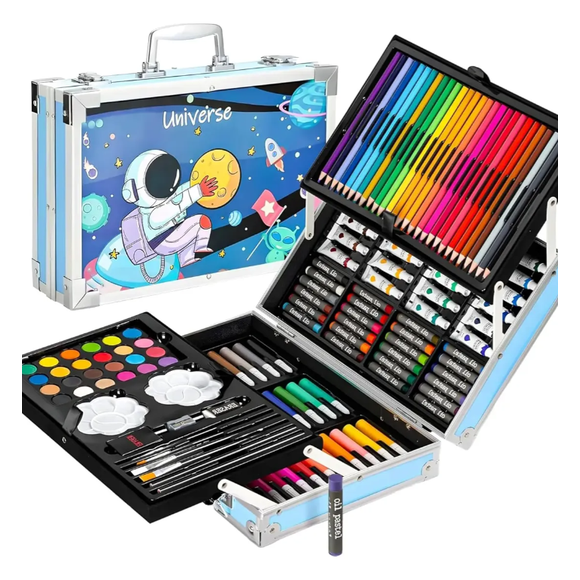 Set De Arte 145pc Maleta Lápiz Plumones Pintura Para Dibujar Astronauta