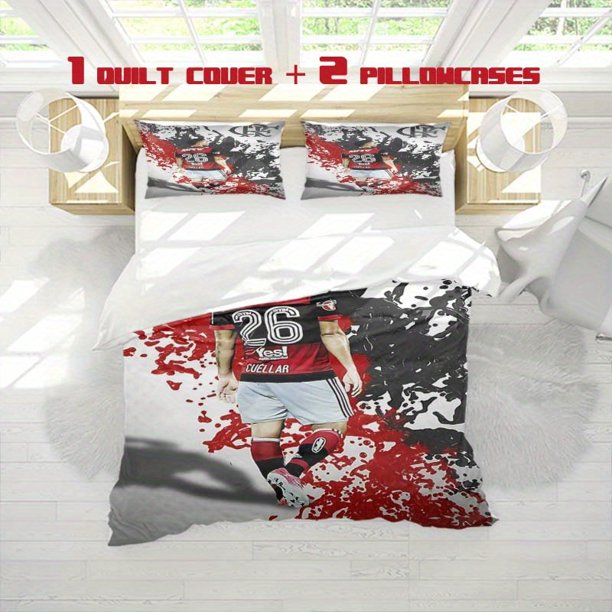 3pcs Flamengo Player Cuellar Back Print Three Piece Bedding Set Soft Quilt Cover And Two Pillowcases