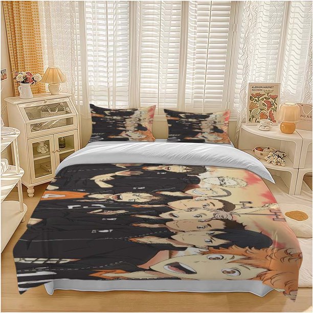 3pcs Haikyuu!! Themed Bedding Set Duvet Cover and Pillowcase Set Soft and Comfortable for All Seasons