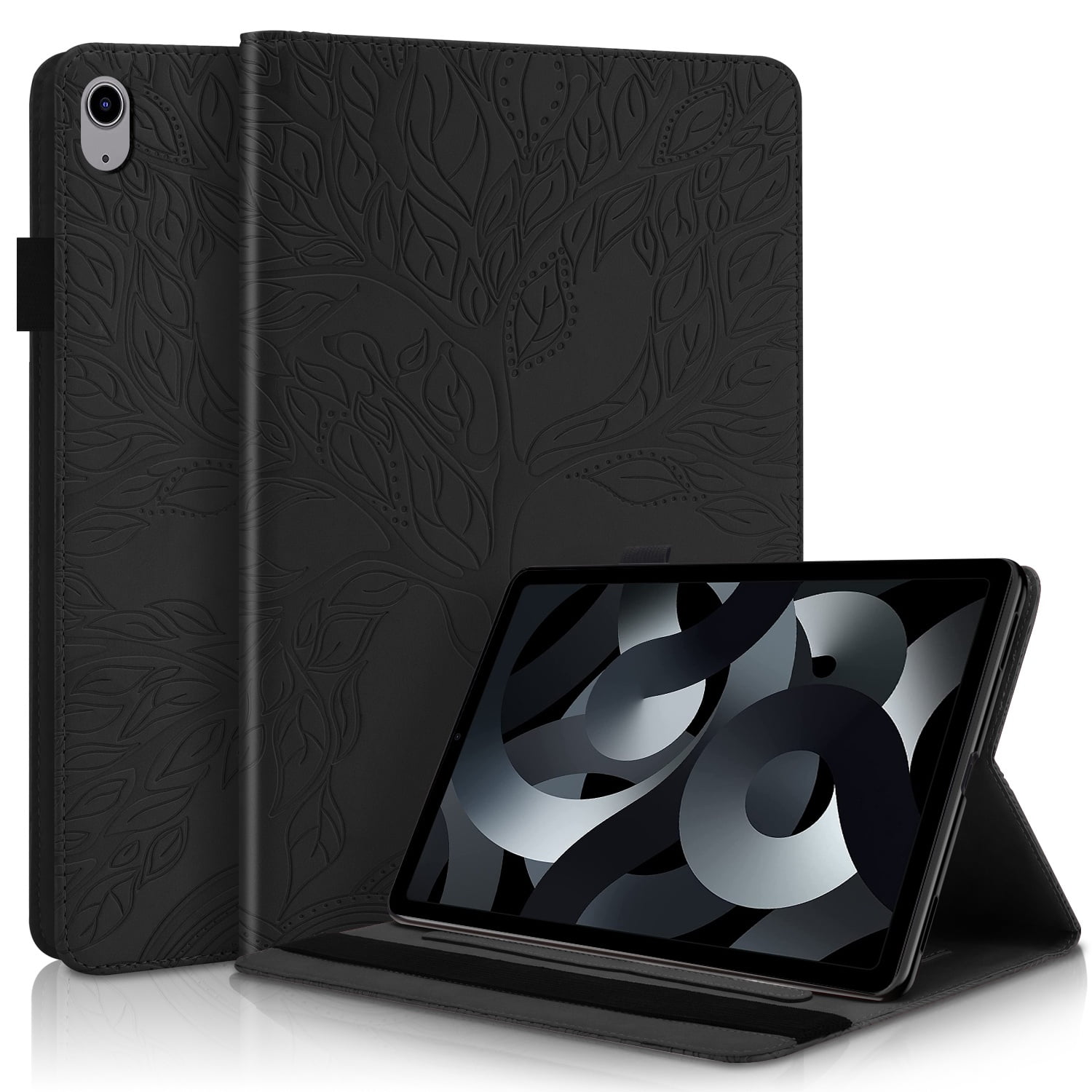 Foxdock - Funda Con Relieve Del Árbol De La Vida Para Tablet Ipad 10 2022 Con Soporte, Ranuras Para Tarjetas Y Soporte Para Lápiz Óptico. Negro