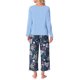 thumbnail image 3 of INSPIRE CHIC Conjunto de Pijama de Manga Larga para Mujer, Conjunto de Descanso Suave y Elástico con Parte Superior Sólida y Pantalones Capri Florales para el Hogar S Azul Profundo, 3 of 6