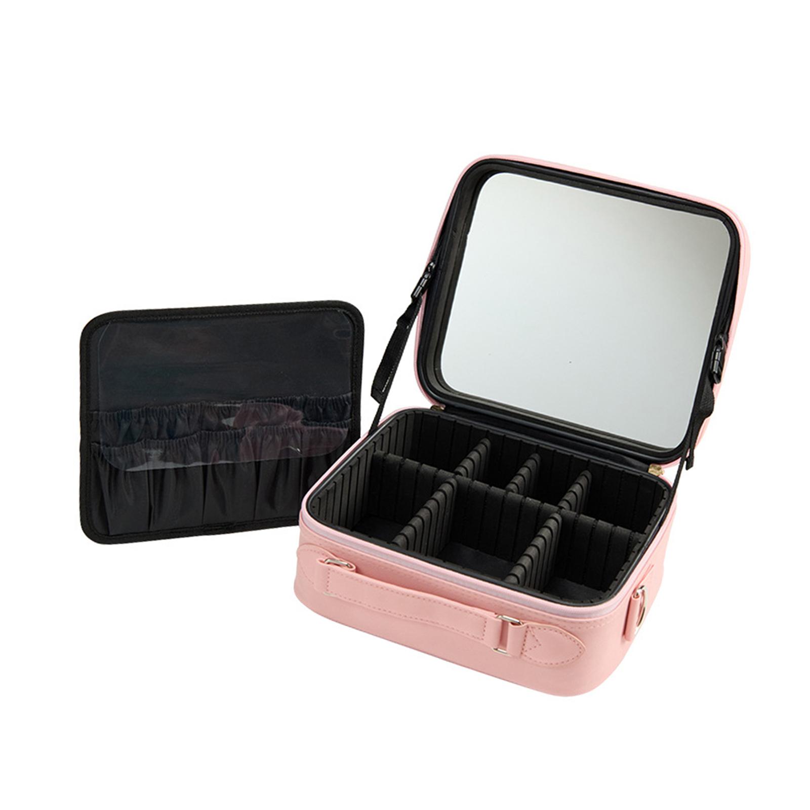 Magideal - Caja Organizadora De Maquillaje, Caja De Almacenamiento De Cosméticos De Cuero Pu, Neceser, Bolsa De Maquillaje Portátil Con Espejo Para Accesorios De Rosa