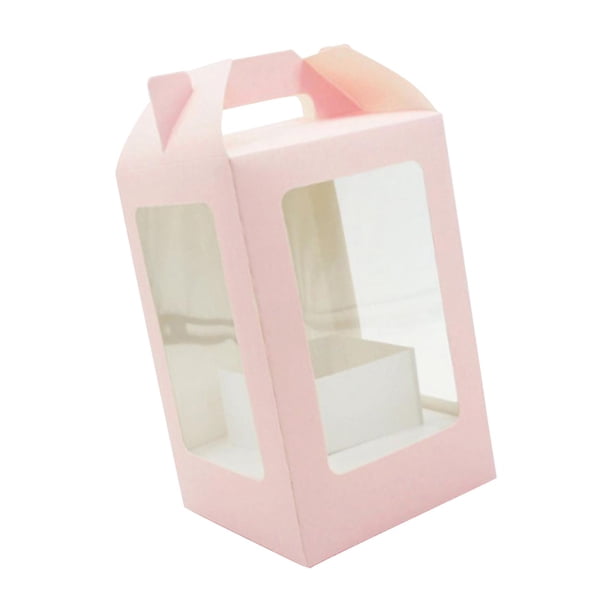 Cajas de embalaje florales, cajas para envolver flores con asa, cajas de recuerdos para fiestas, bolsas de flores para graduación, aniversario de boda Rosa