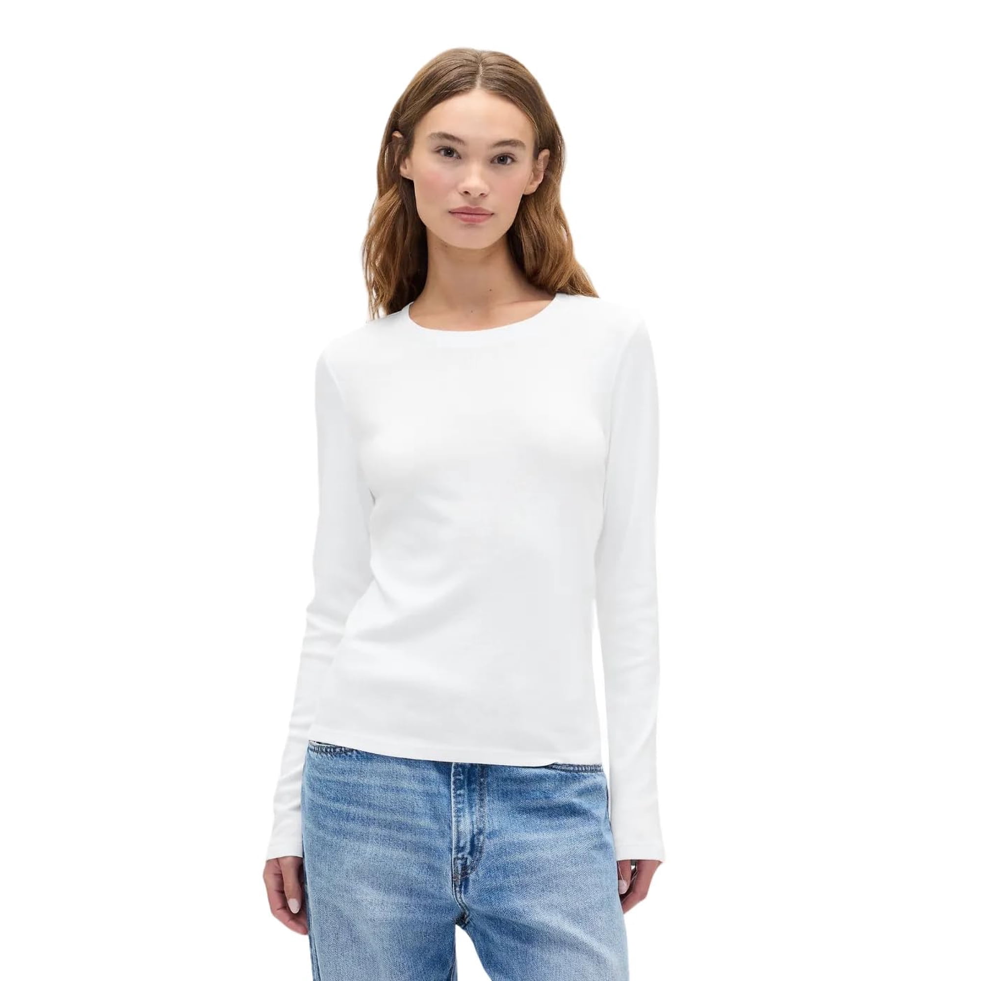 Top Gap De Punto Blanco De Manga Larga Con Cuello Redondo, Talla Xxl, Para Mujer