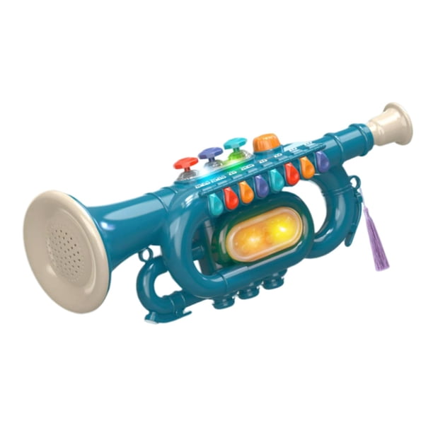 Instrumento de 8 notas, juguetes musicales, instrumentos musicales portátiles con luz y sonido, Mini instrumento de trompeta para niños, juguetes para , trompeta azul