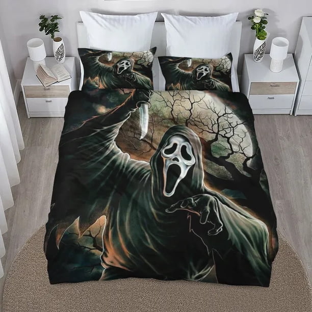 Ghost Face Bedding Set, Gift for Holidays Full Bedding Duvet Cover Set 3-Piece Bedding Set (1 Duvet Cover + 2 Pillow Shams)