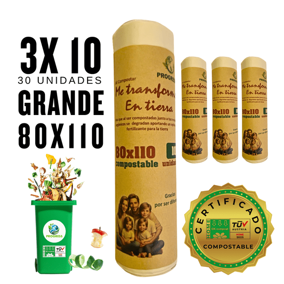 Bolsa Basura 80x110 cm | Compostable y biodegradable | 30 unidades