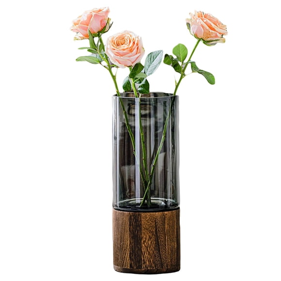 Jarrón Valemoon 25 cm Madera y Vidrio Cilíndrico Boho