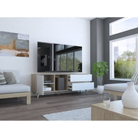 Tuhome - Rack Tv 60"" 1 Puerta 2 Cajones Acacia58,4X158,4X45,6 Cm Rovere Y Blanco